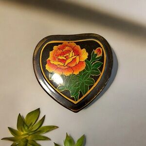 Vintage Lacquered Paper Mache Heart Shaped Trinket Box